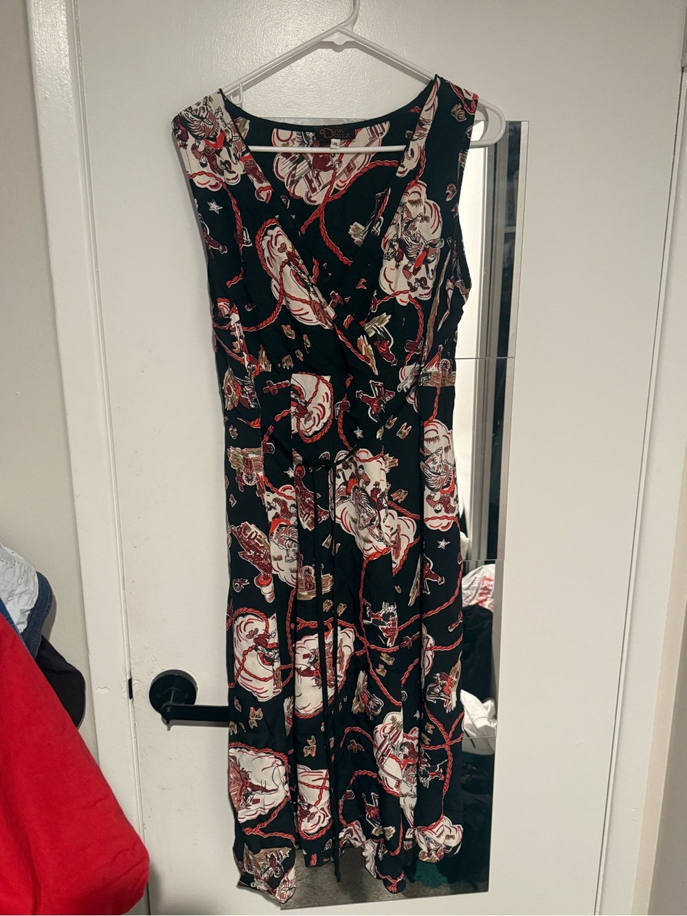 Sleeveless Black Diva Dollz Flowy Pinup Retro Style Cowboy Red Print XL